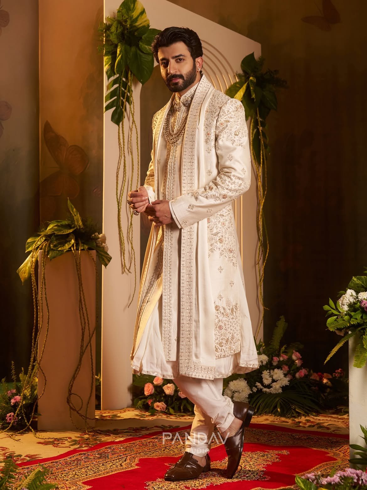 Blush embroidered sherwani with matching safa